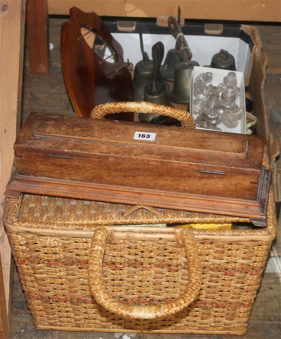 Wicker basket box, brushes, mirrors and bells